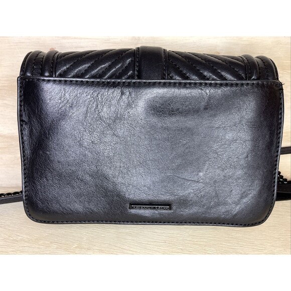 REBECCA MINKOFF Black Leather Quilted Chevron Chain Inset Strap Crossbody Purse - Picture 6 of 16